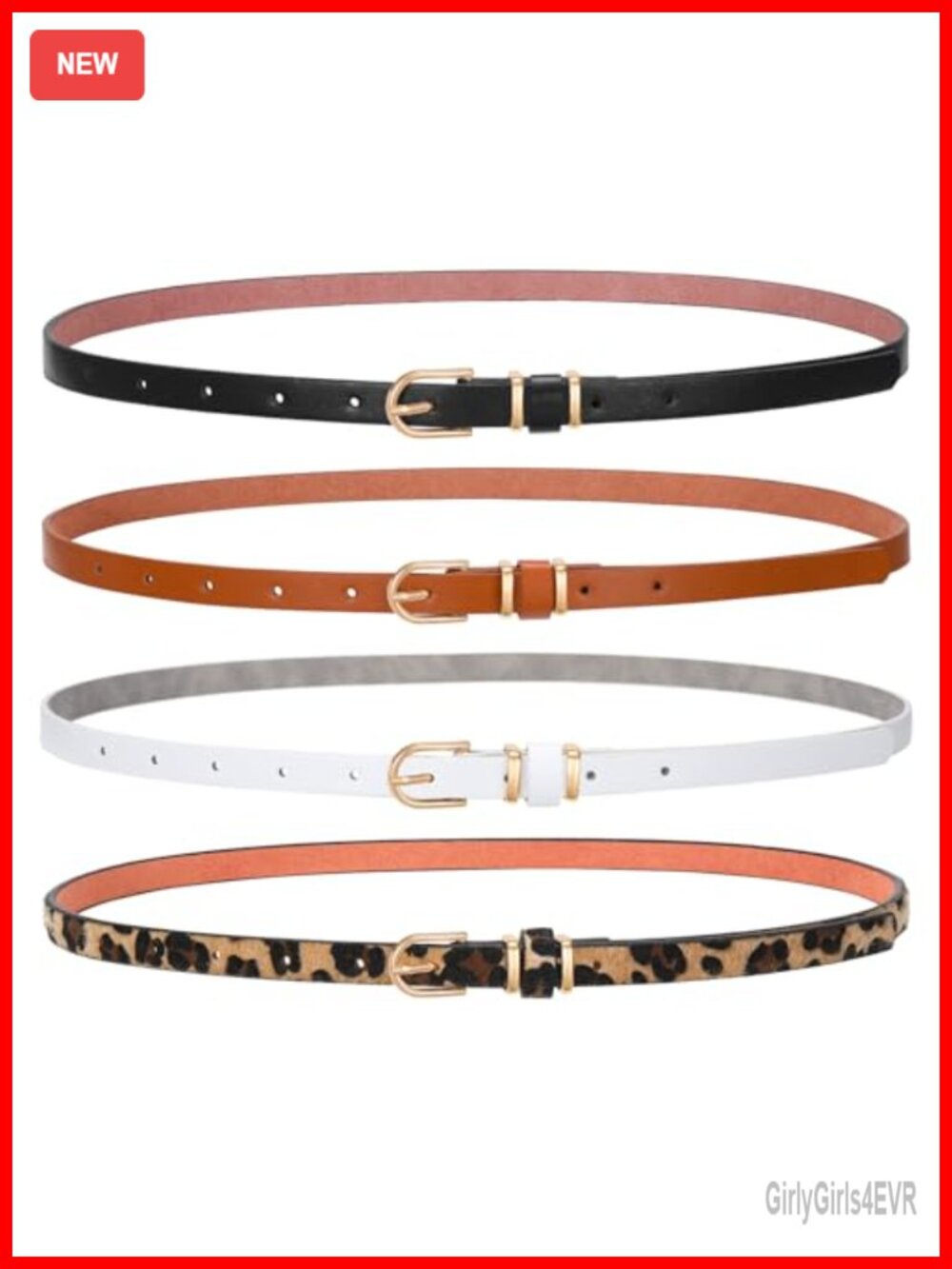 4 Pack Women Thin Belts for Jeans Dresses Coats Skinny Belt with Gold Alloy